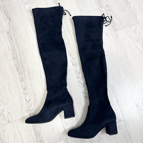 Stuart Weitzman Genna 60 City Stretch Blue Suede Over the Knee Boots Size 37.5 - Picture 2 of 8